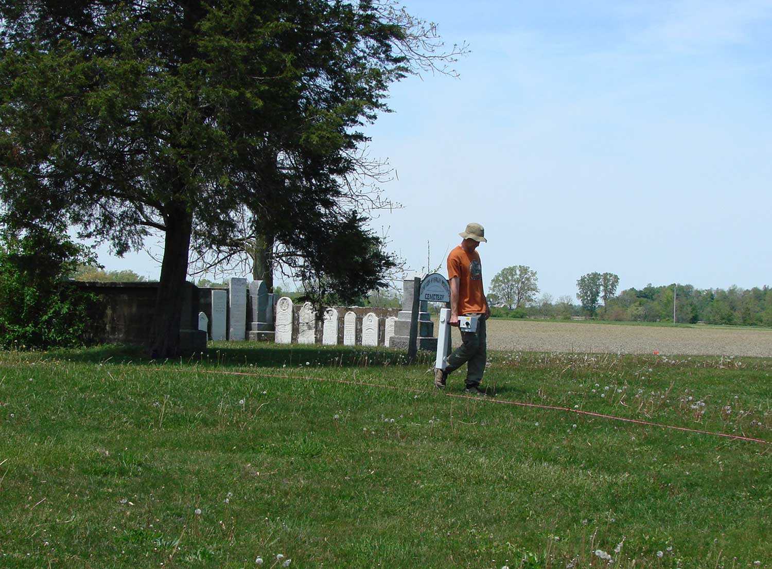 Gradiometer survey method being used at the British American Institute Cemetery located across the road from the Trust’s Uncle Tom’s Cabin Historic Site in Dresden