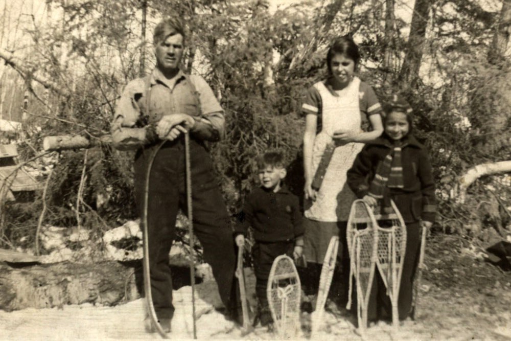 Agnes and Ed George, members of the Métis community around Fort Frances, with their children in the 1940s near Rainy Lake.