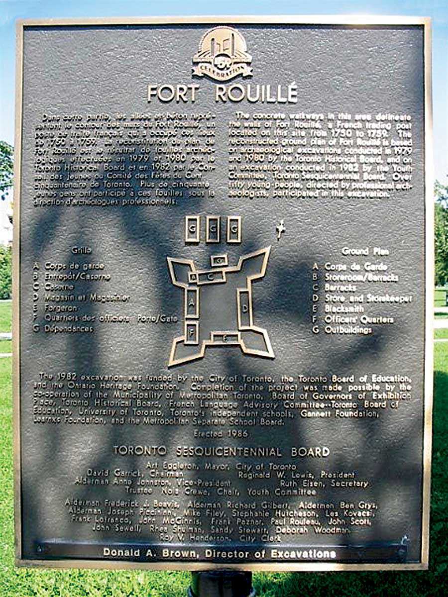Historical plaque of Fort Rouillé, Toronto