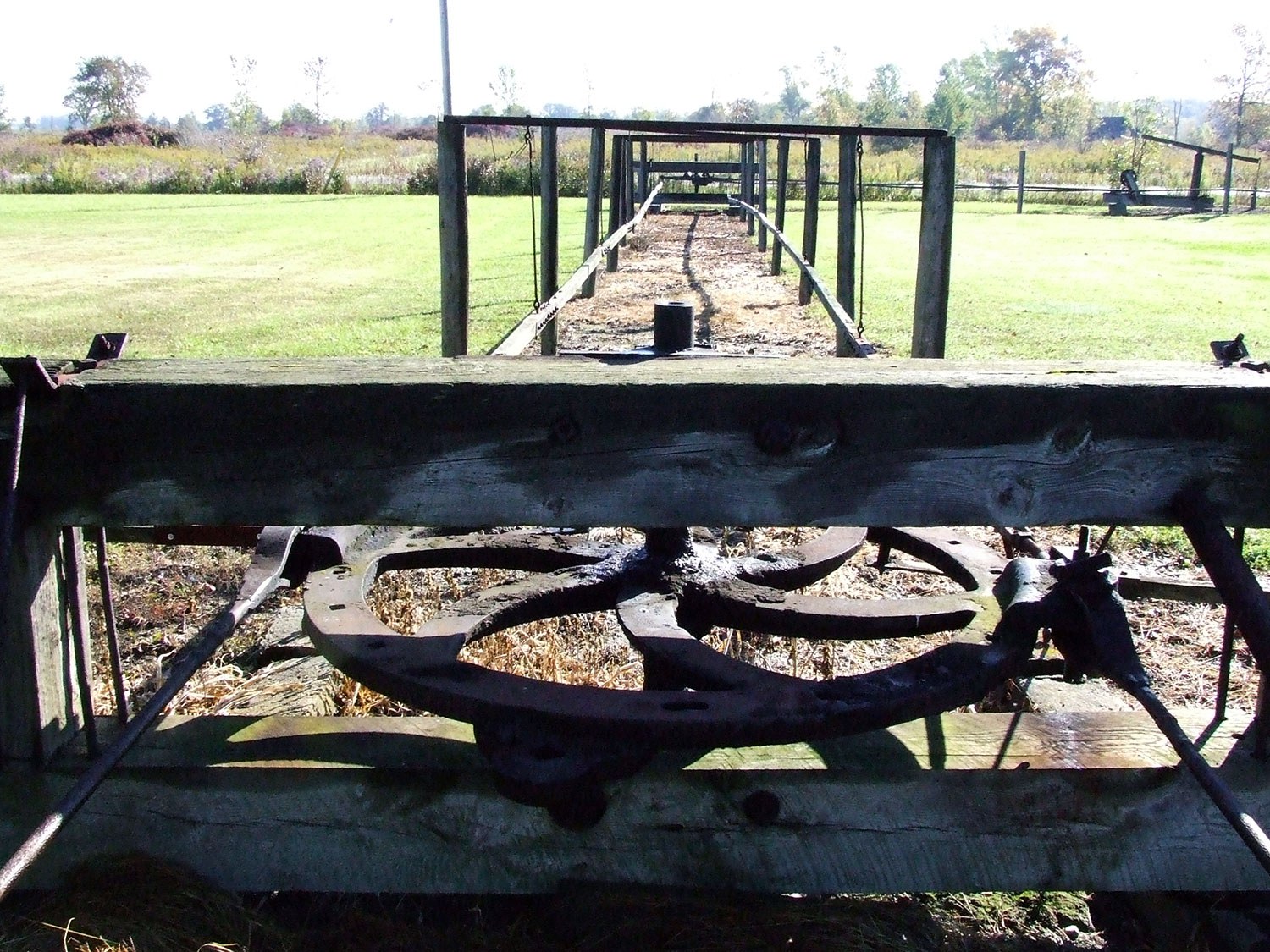Field wheels (shown here) and jerker lines operate on the Fairbank Oil Properties today, much as they did in the 1860s. Photo: Oil Museum of Canada.