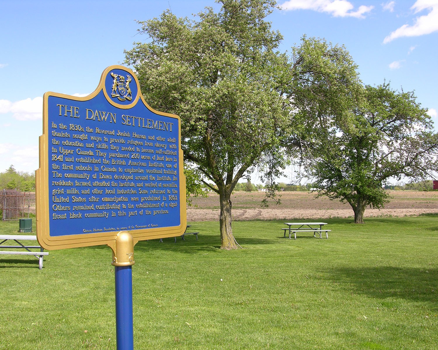 Provincial plaque to The Dawn Settlement